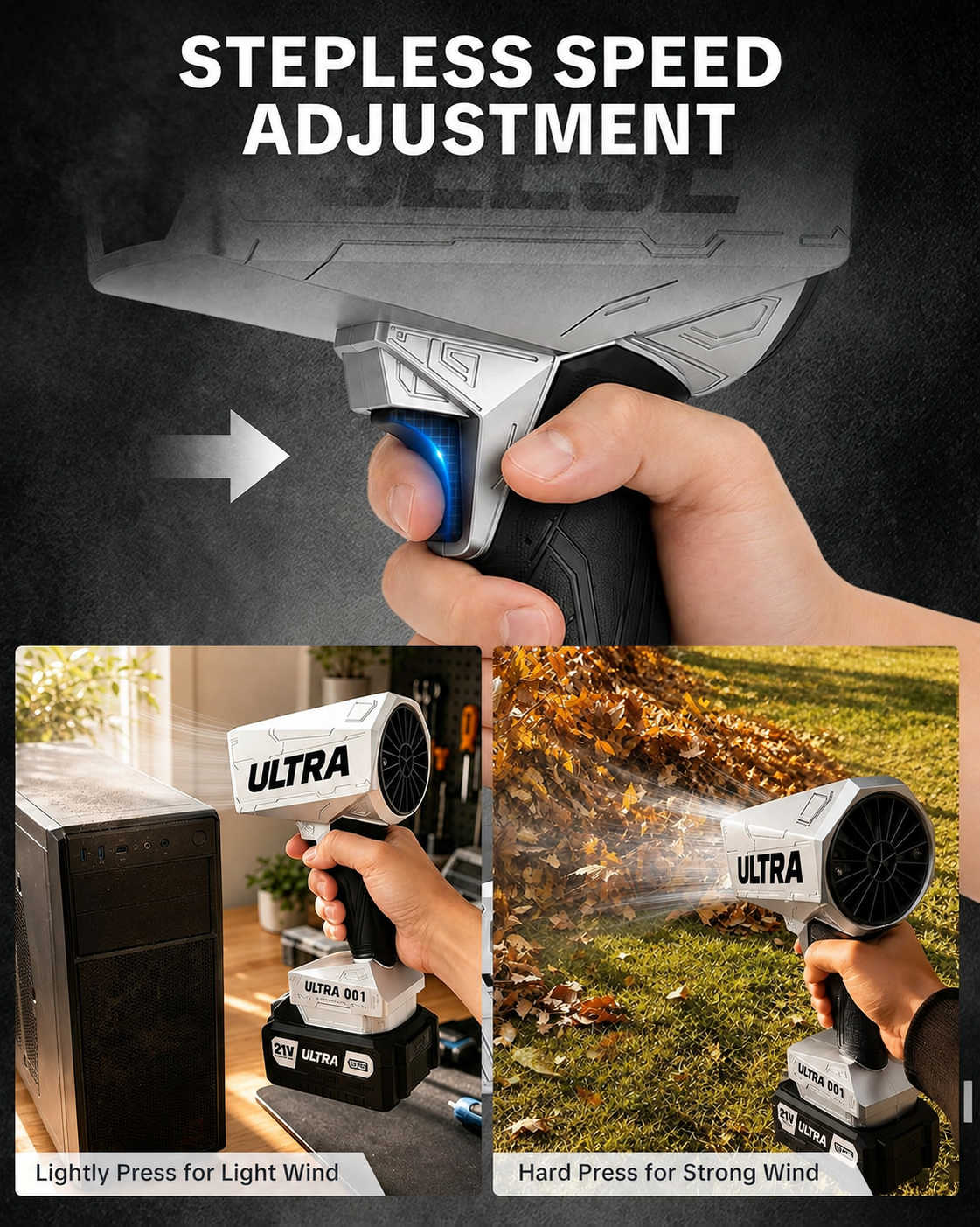 Ultra Cyber Cordless Leaf Blower — 2000G Turbo Jet, 21V 4.0Ah Battery & Charger Included