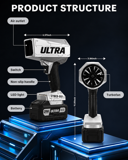 Ultra Cyber Cordless Leaf Blower — 2000G Turbo Jet, 21V 4.0Ah Battery & Charger Included