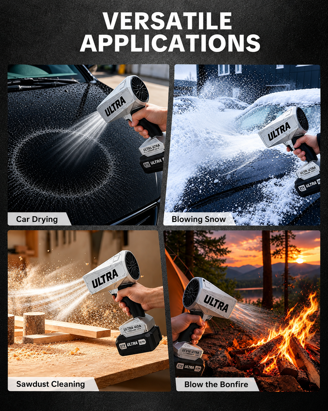 Ultra Cyber Cordless Leaf Blower — 2000G Turbo Jet, 21V 4.0Ah Battery & Charger Included